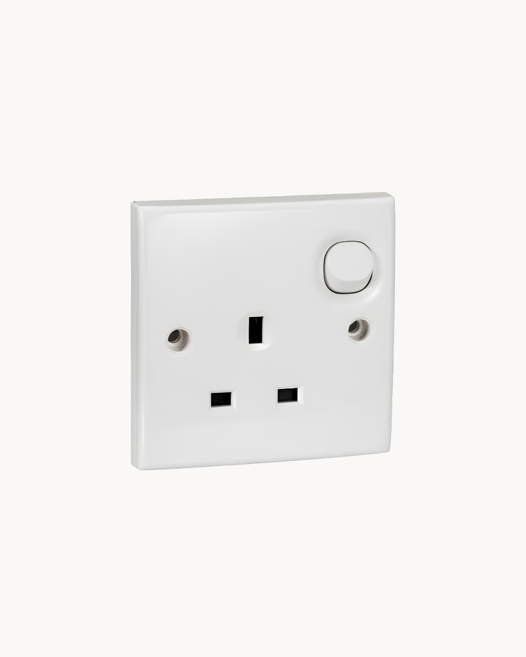 Schneider S-Classic 13 A switched socket, white, angled view