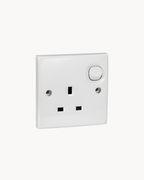Schneider S-Classic 13 A switched socket, white, angled view