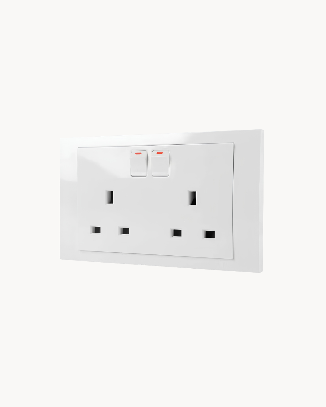 Schneider Vivace 13 A duplex switched socket, white, angled view