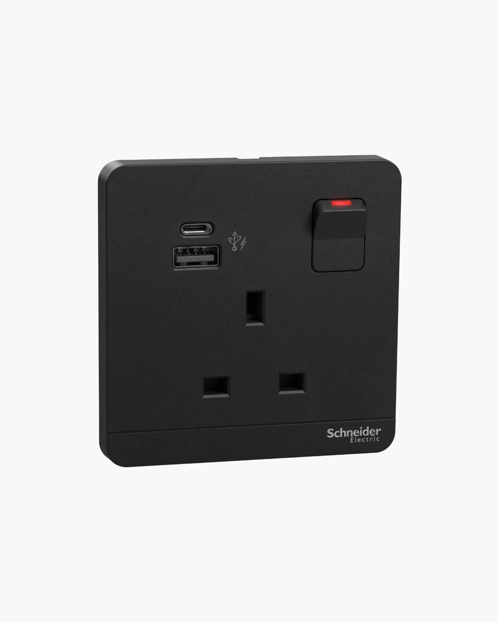 Schneider AvatarOn 13 A socket with USB A+C, Dark Grey
