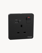 Schneider AvatarOn 13 A socket with USB A+C, Dark Grey