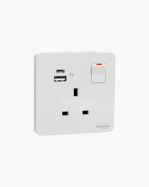 Schneider AvatarOn 13 A socket with USB A+C, White
