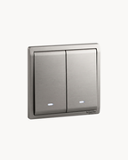 Schneider Pieno 2 gang 1 way switch, Aluminium Silver