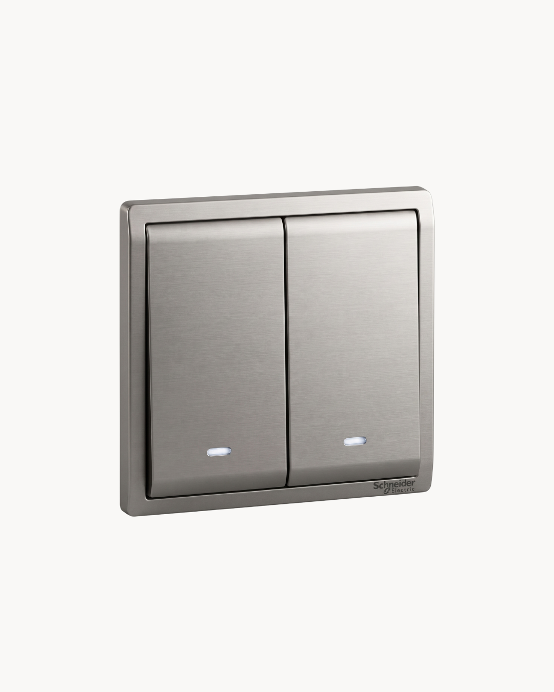 Schneider Pieno 2 gang 1 way switch, Aluminium Silver