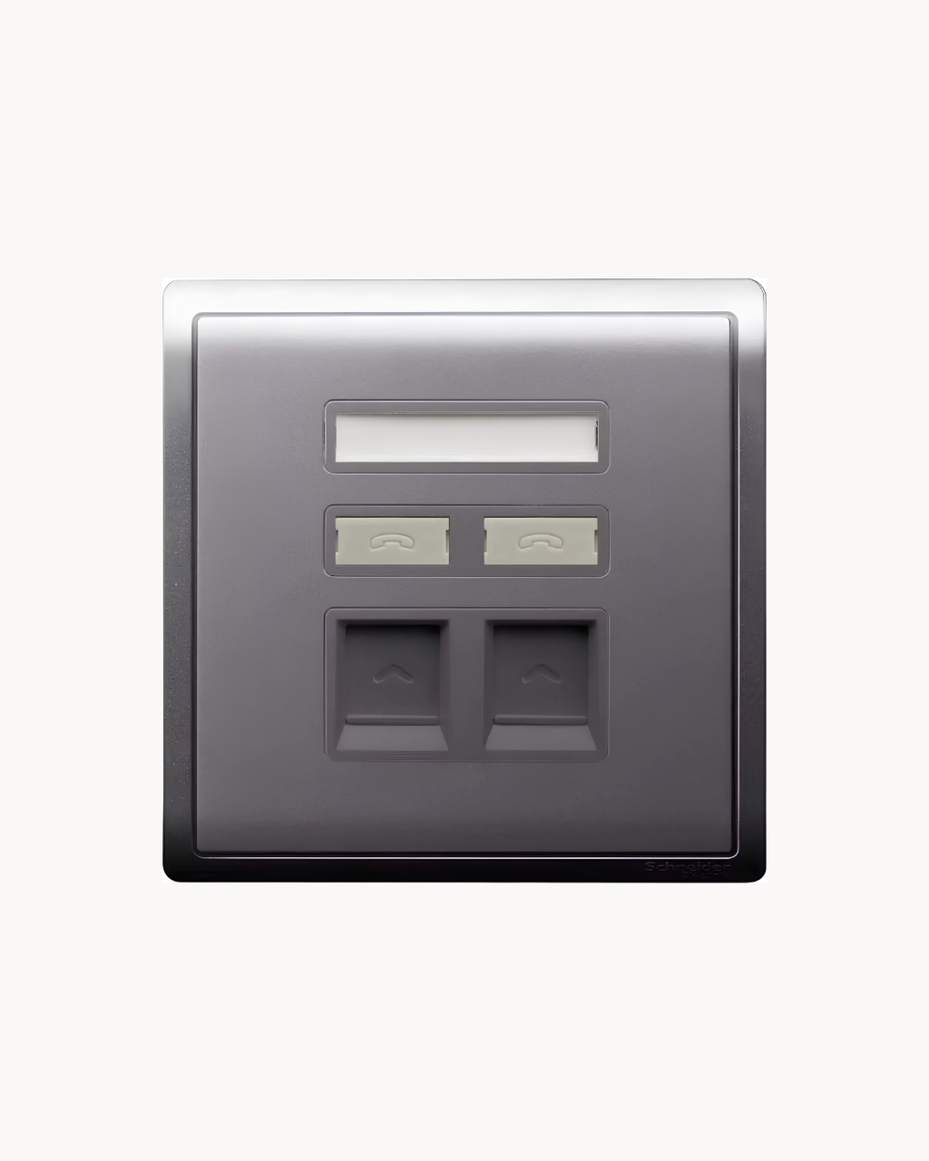 Schneider Pieno 2 gang shuttered plate, Aluminium Silver
