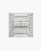 Schneider Vivace E 2 gang shuttered data outlet, white, angled view