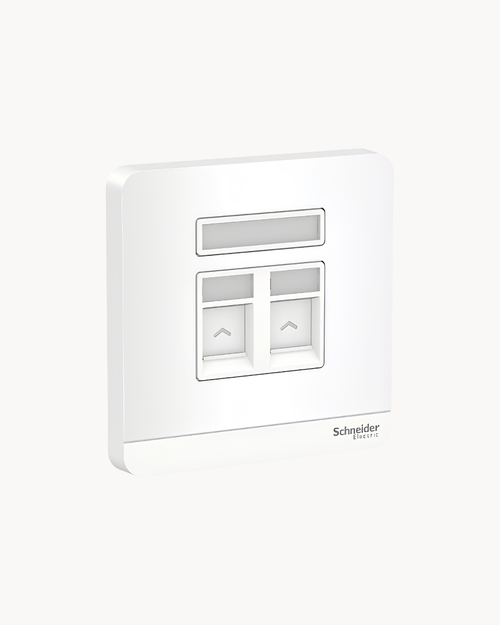 Schneider AvatarOn 2 gang shuttered telephone outlet, White