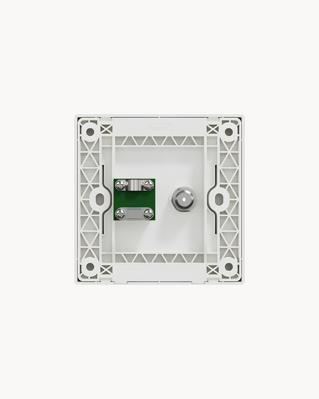Schneider Vivace E 2 gang TV outlet, white, angled view