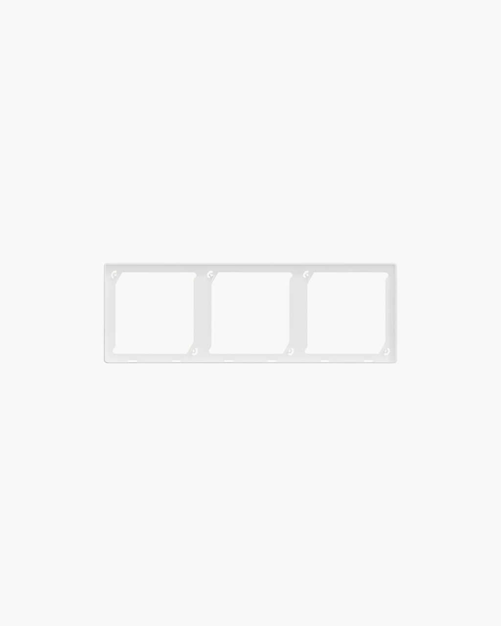 Schneider Vivace E 3 gang cover frame, white, angled view