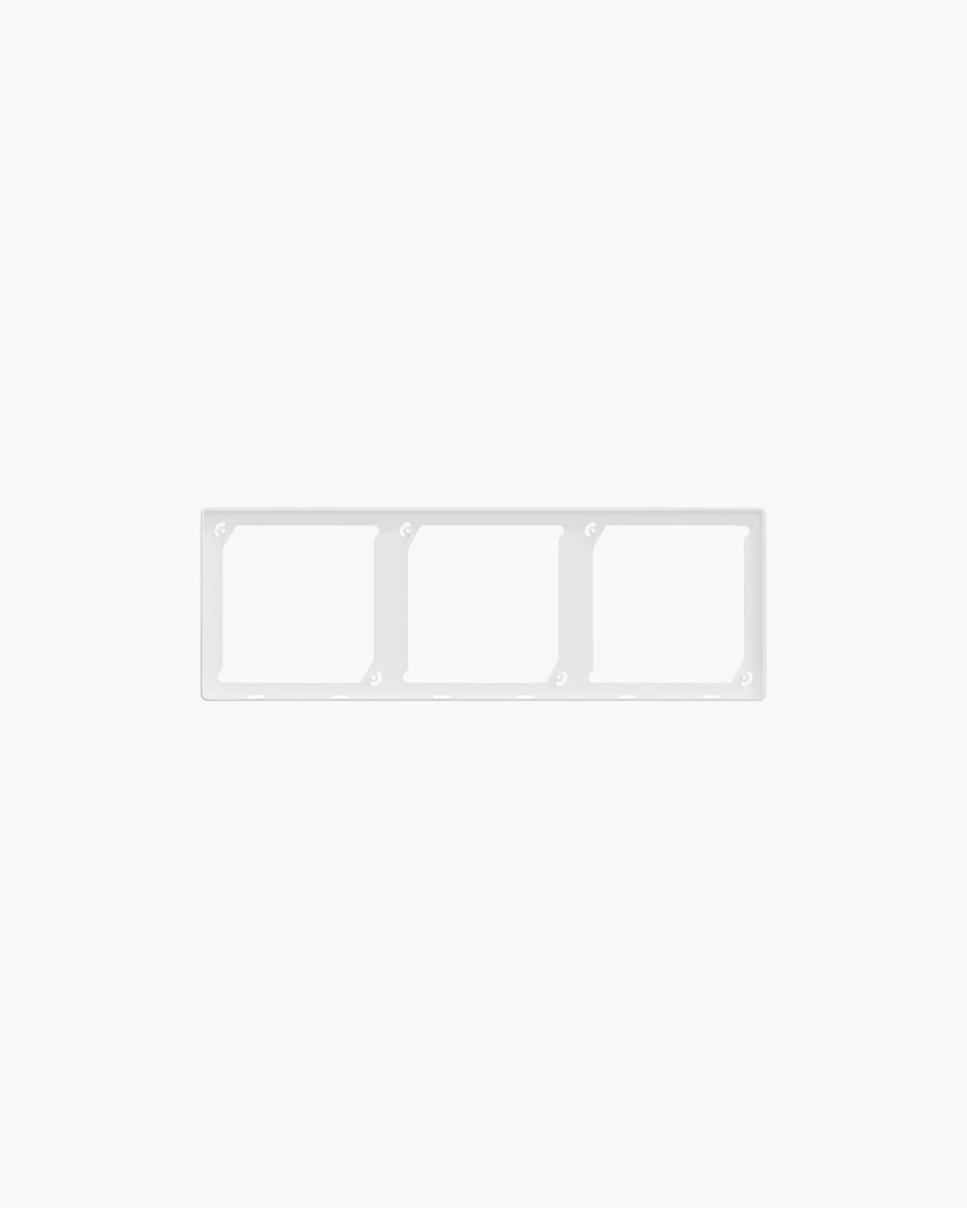 Schneider Vivace E 3 gang cover frame, white, angled view