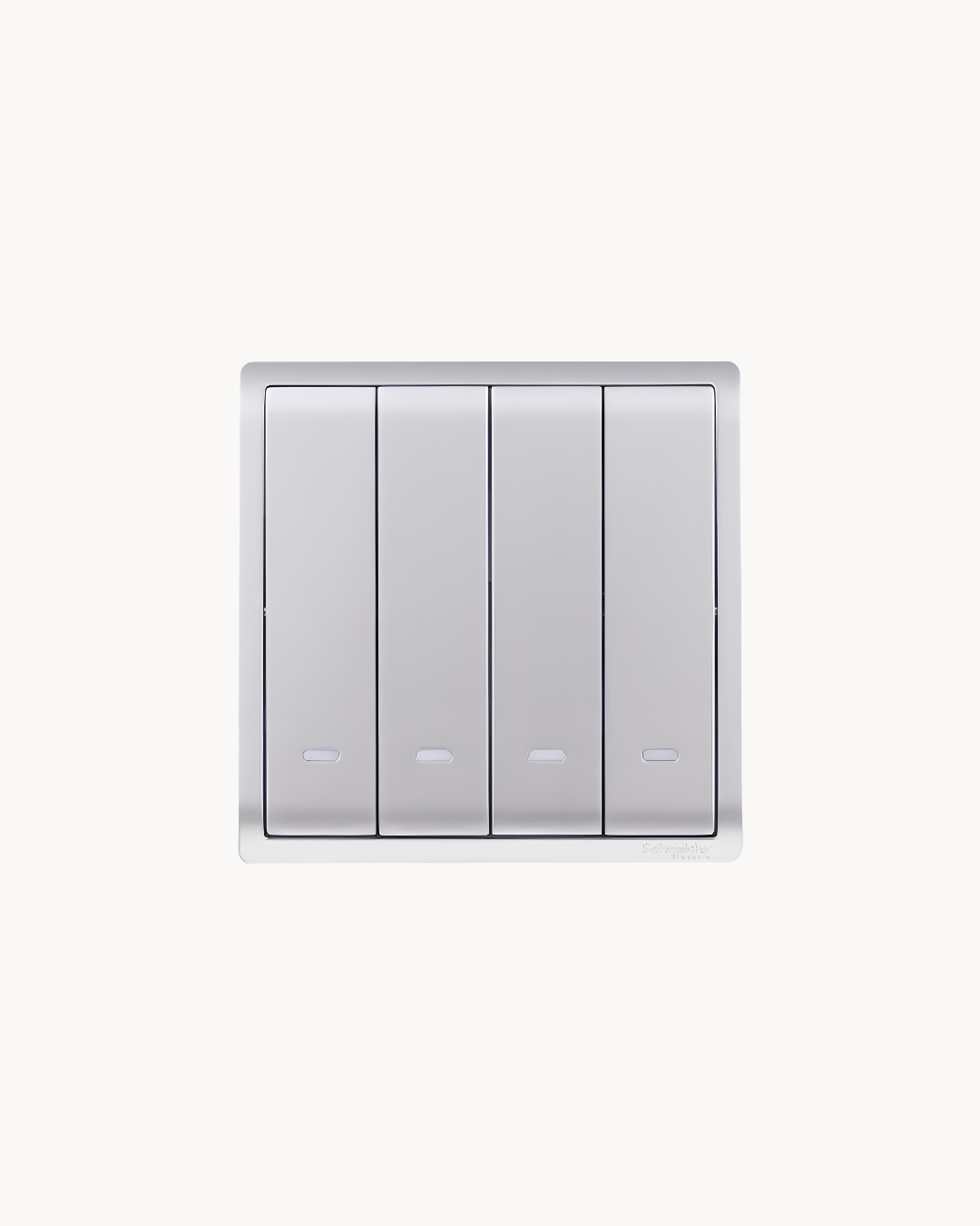 Schneider Pieno 4 gang 1 way switch, Aluminium Silver