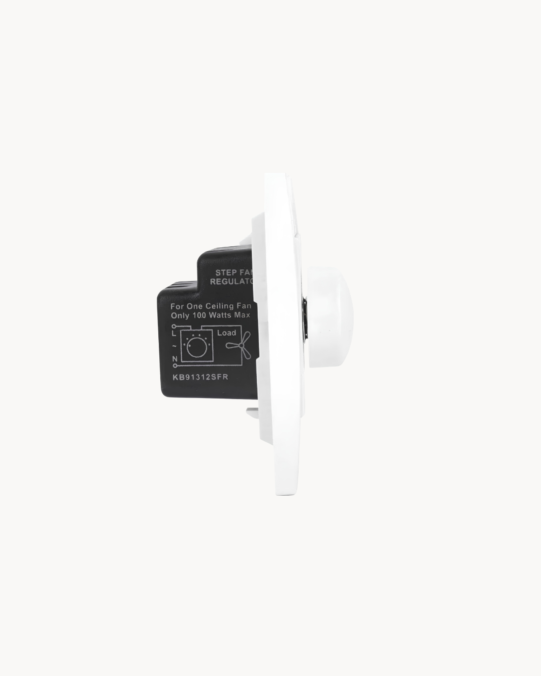 Schneider Vivace 5 speed fan controller, white, angled view
