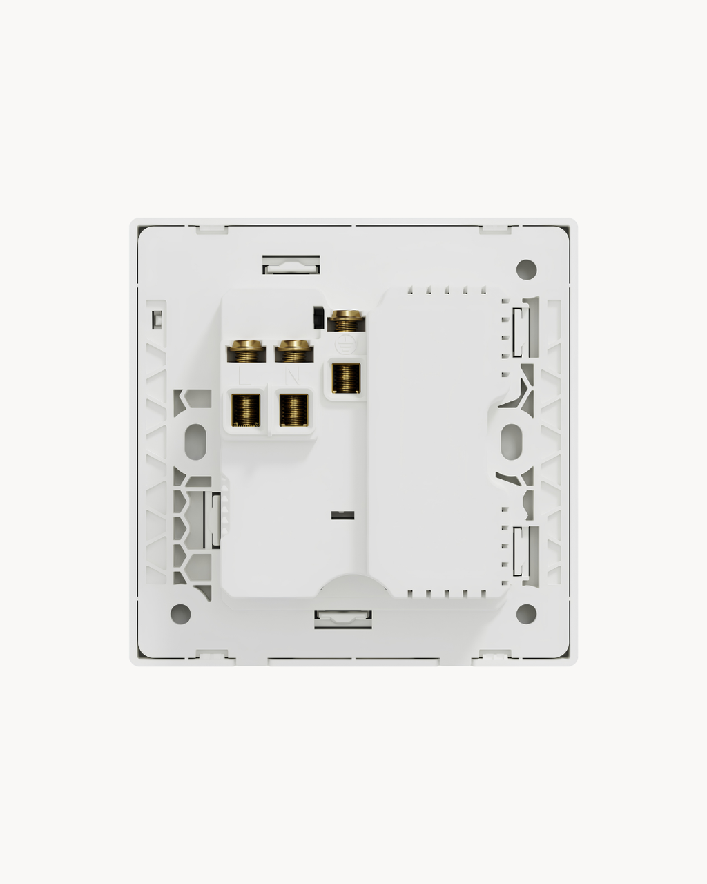Schneider Vivace E 13 A international switched socket, white, angled view