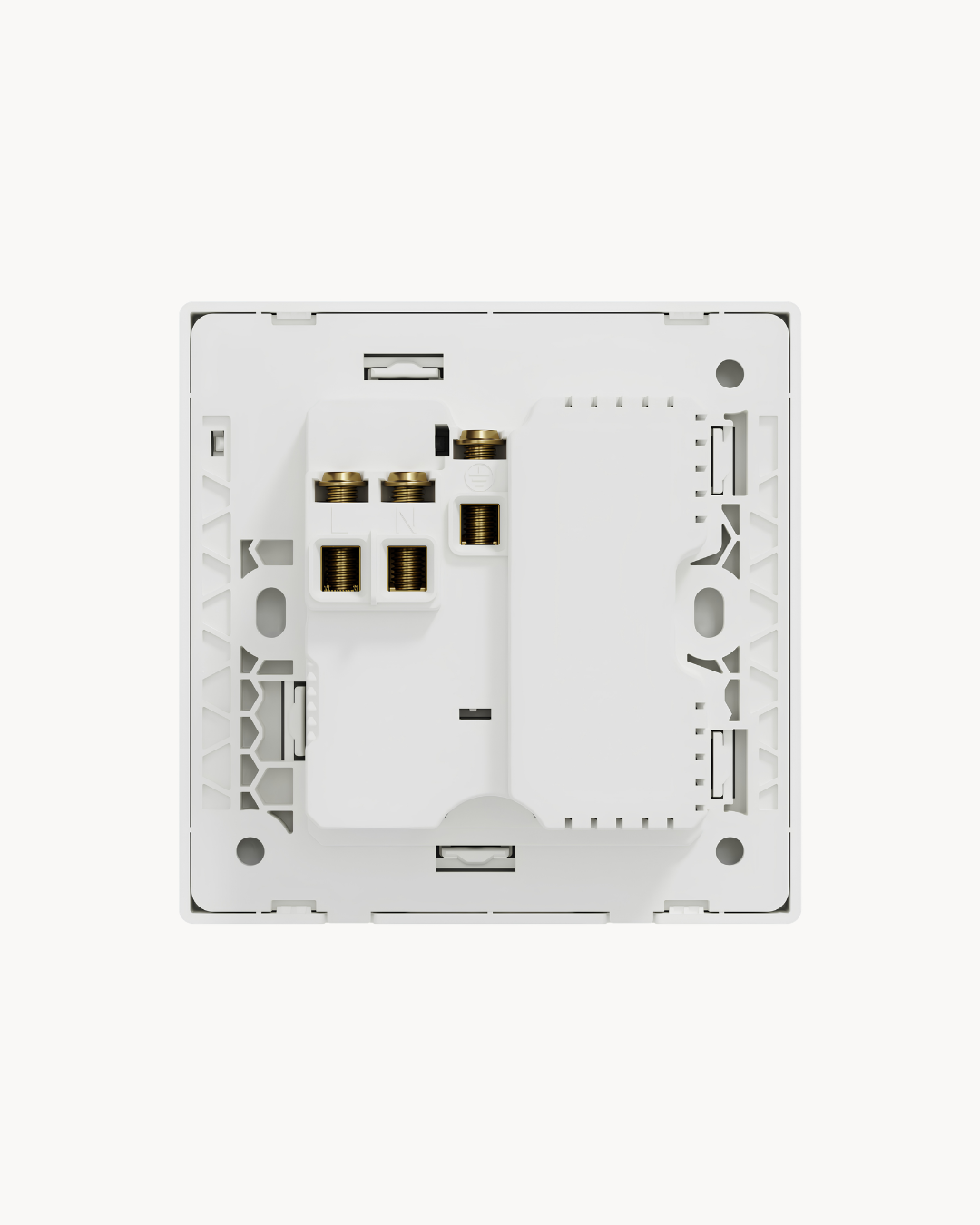 Schneider Vivace E 13 A international switched socket, white, angled view