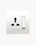 Schneider Vivace 13 A international switched socket, white, angled view