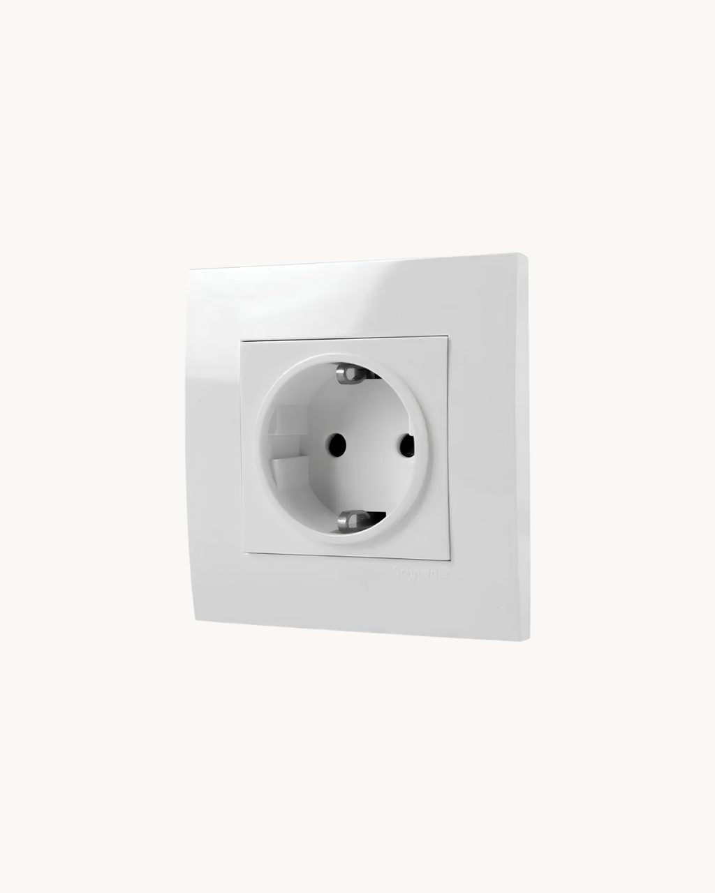 Schneider Vivace 16 A Schuko socket, white, angled view