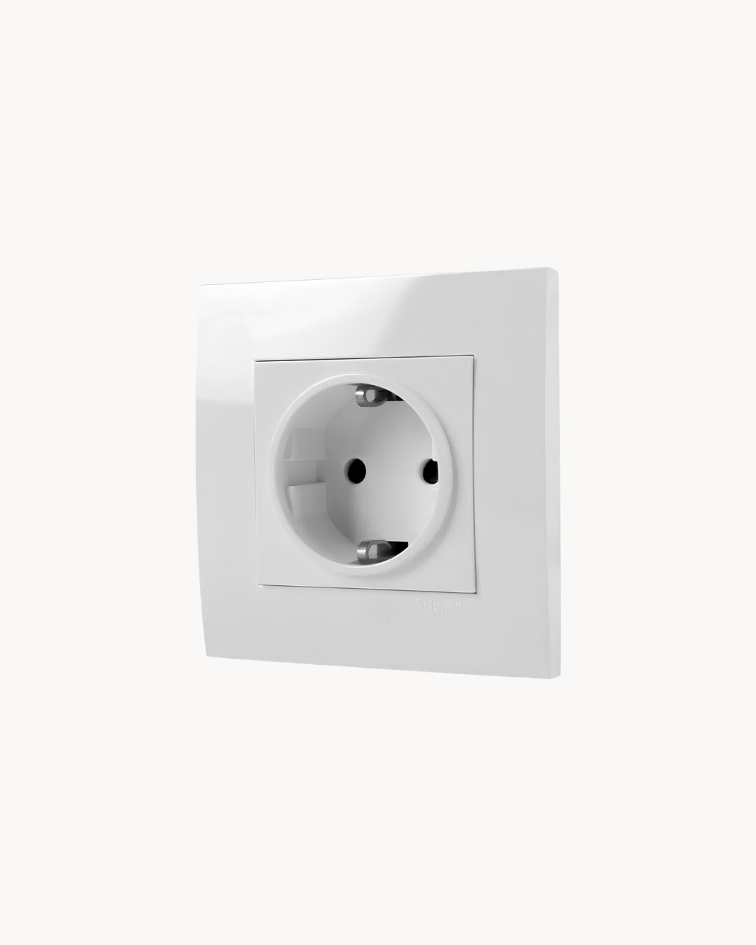 Schneider Vivace 16 A Schuko socket, white, angled view