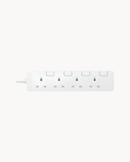 Schneider 4 gang trailing socket, white, angled view
