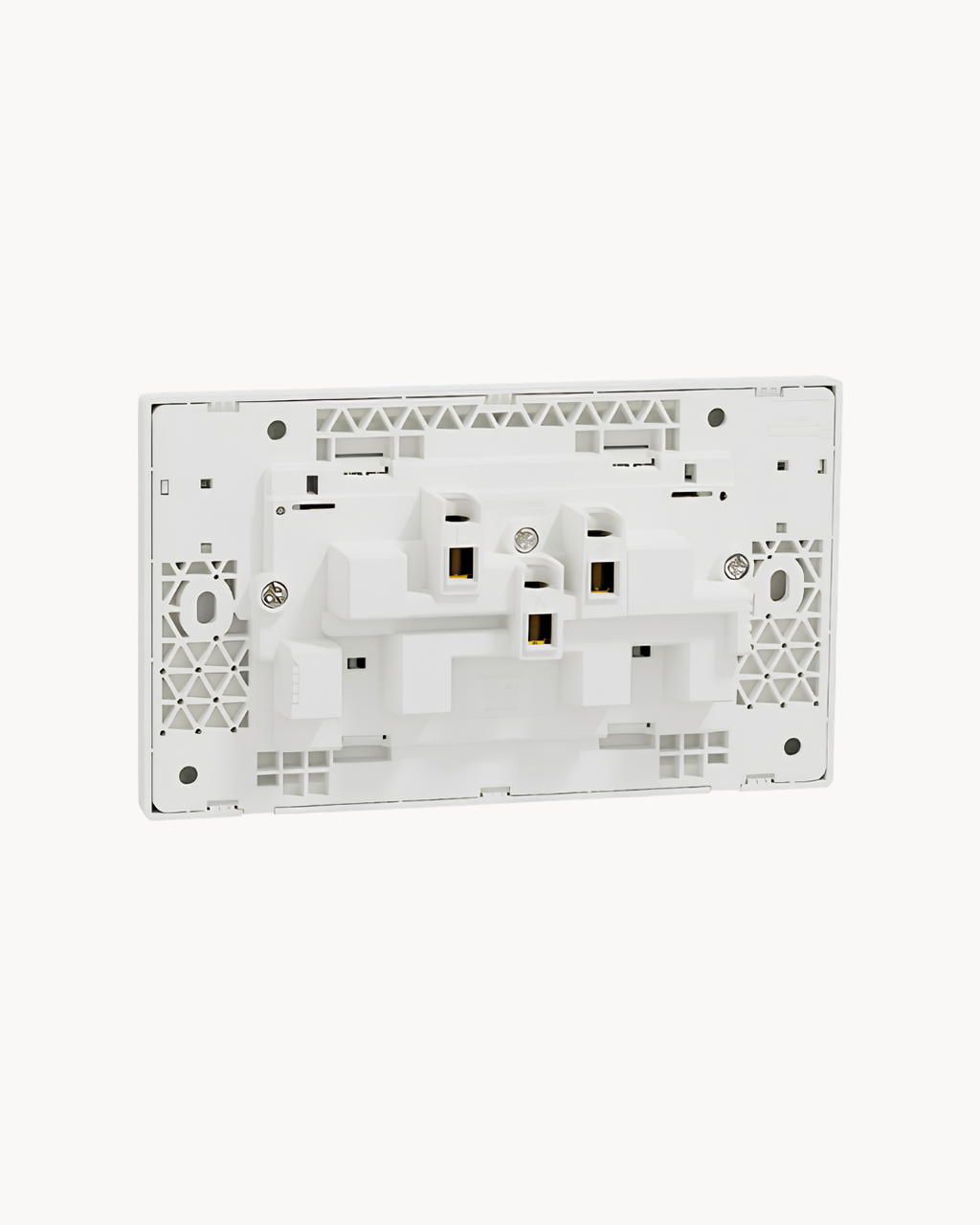 Schneider Vivace E 13 A duplex switched socket, white, angled view