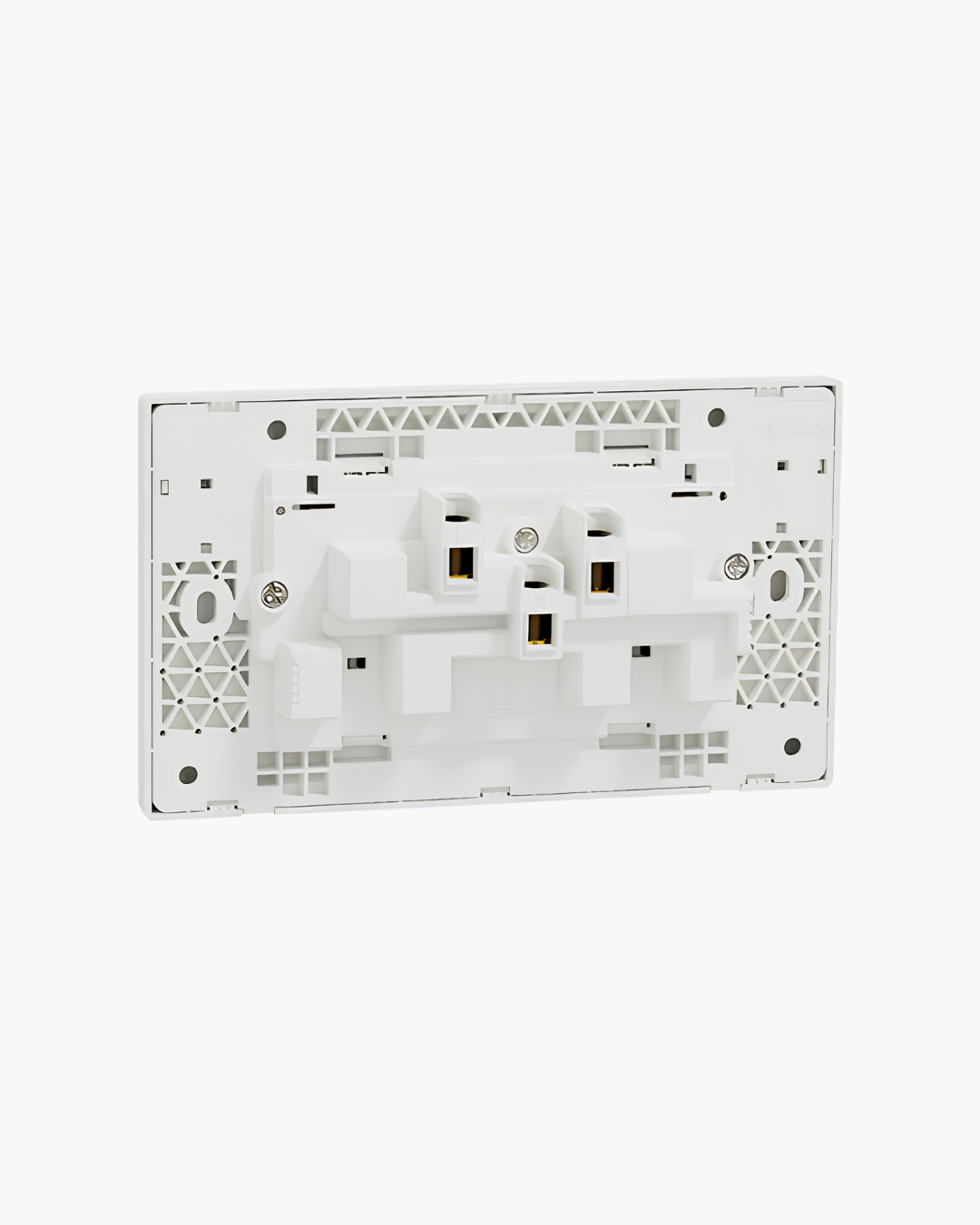Schneider Vivace E 13 A duplex switched socket, white, angled view