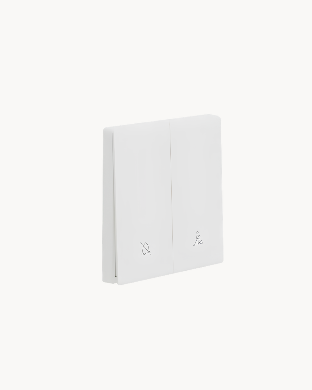 Schneider Vivace E 2 gang hotel switch, DND and PCU, white, angled view