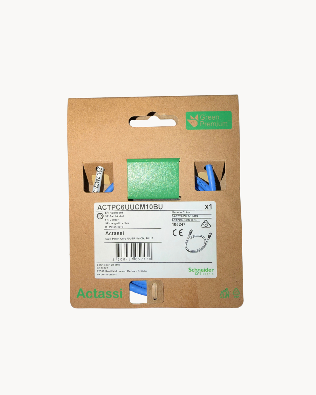 Schneider Actassi Cat6 patch cord, blue, coiled