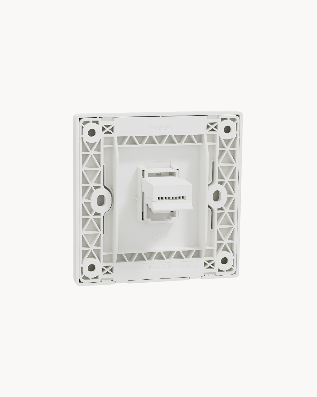 Schneider Vivace E 1 gang shuttered telephone outlet, white, angled view
