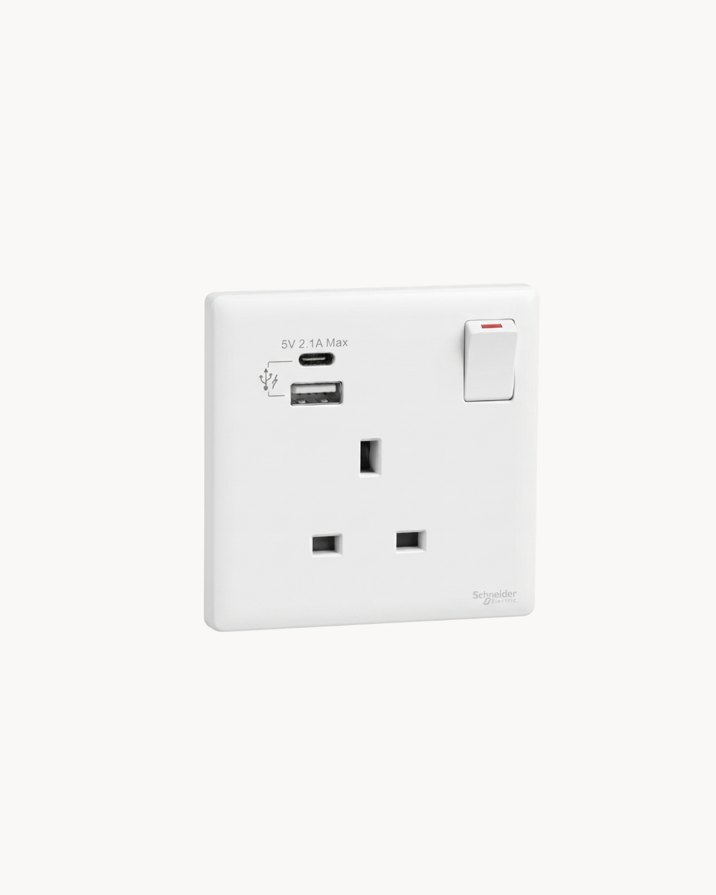 Schneider Vivace E 13 A switched socket with USB A+C, white