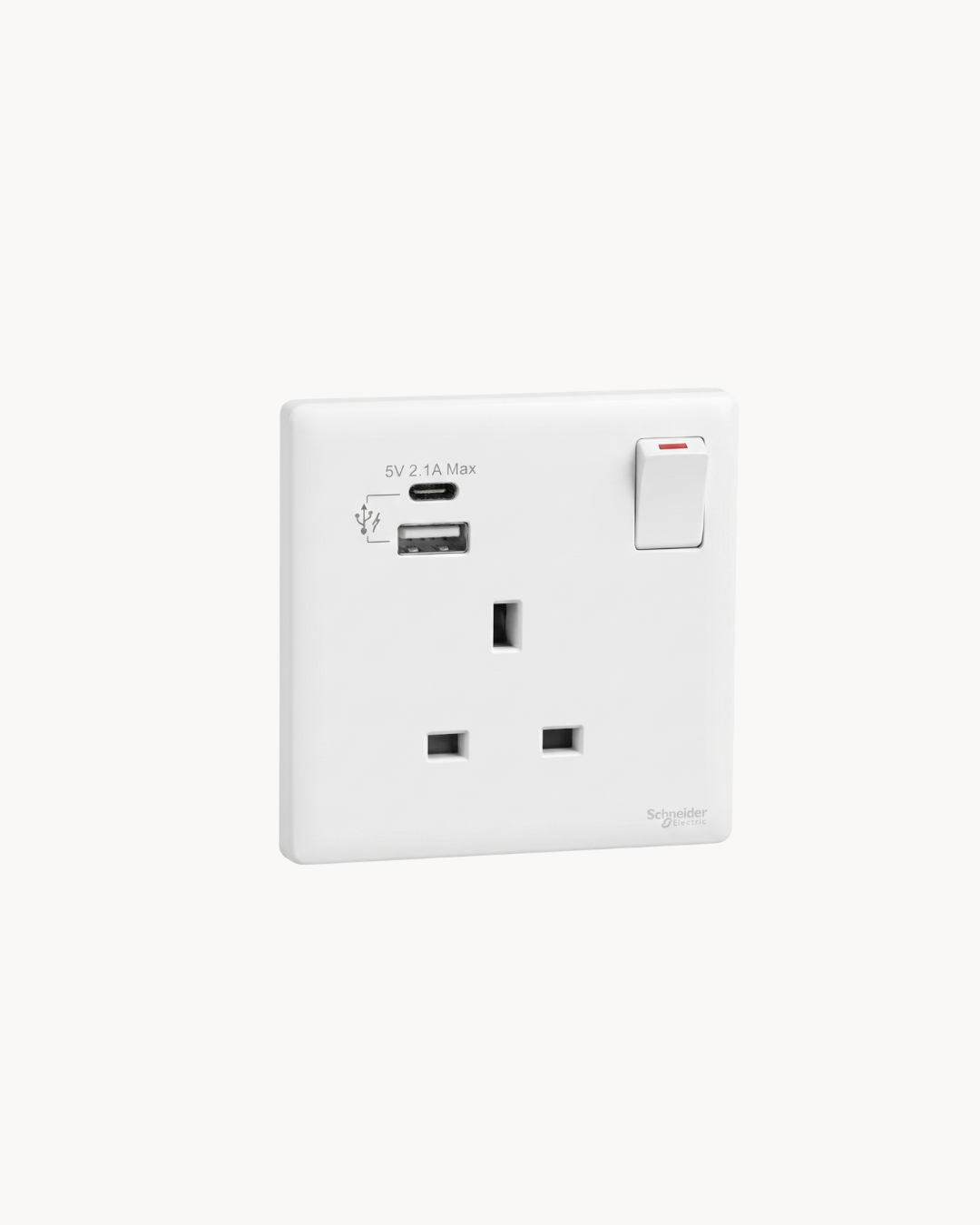 Schneider Vivace E 13 A switched socket with USB A+C, white