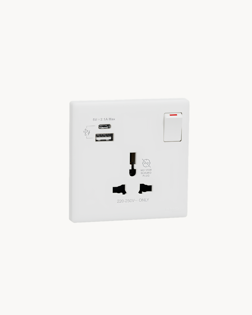 Schneider Vivace E 13 A international socket with USB A+C, white
